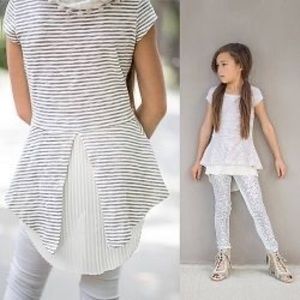 Joyfolie Gray and White Striped Maya Top. Size 10